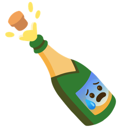 Anxious face with sweat and Bottle with popping cork