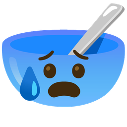 Anxious face with sweat and Bowl with spoon