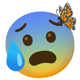 Anxious face with sweat and Butterfly