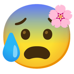 Anxious face with sweat and Cherry blossom