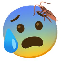 Anxious face with sweat and Cockroach