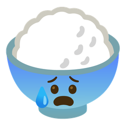 Anxious face with sweat and Cooked rice