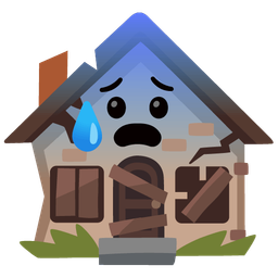 Anxious face with sweat and Derelict house