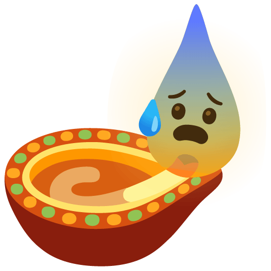 Anxious face with sweat and Diya lamp