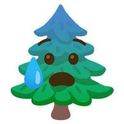 Anxious face with sweat and Evergreen tree