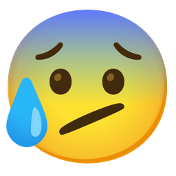 Anxious face with sweat and Face with diagonal mouth