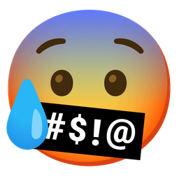 Anxious face with sweat and Face with symbols on mouth