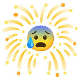 Anxious face with sweat and Fireworks
