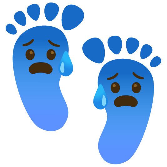 Anxious face with sweat and Footprints