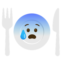 Anxious face with sweat and Fork and knife with plate