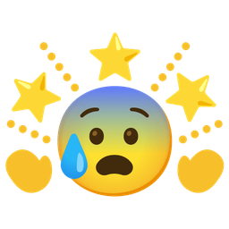 Anxious face with sweat and Glowing star
