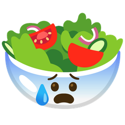 Anxious face with sweat and Green salad