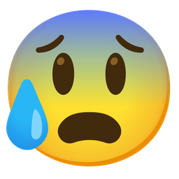 Anxious face with sweat and Grinning face with big eyes