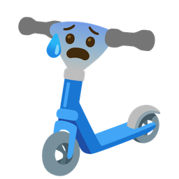 Anxious face with sweat and Kick scooter