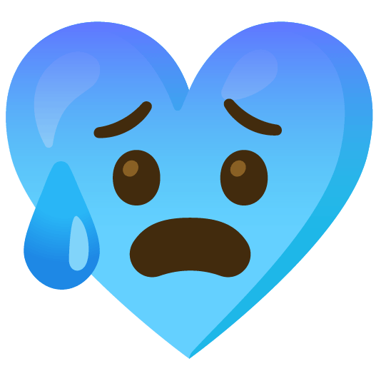 Anxious face with sweat and Light blue heart