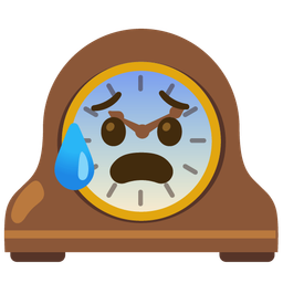 Anxious face with sweat and Mantelpiece clock