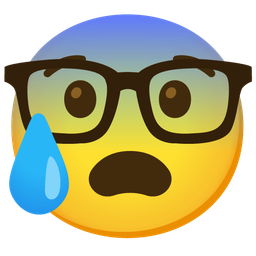 Anxious face with sweat and Nerd face