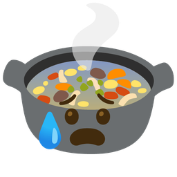 Anxious face with sweat and Pot of food