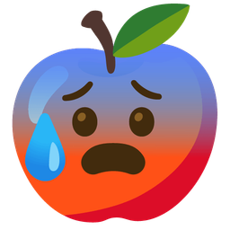 Anxious face with sweat and Red apple