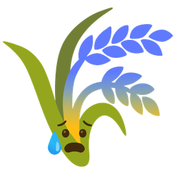 Anxious face with sweat and Sheaf of rice