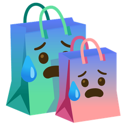 Anxious face with sweat and Shopping bags