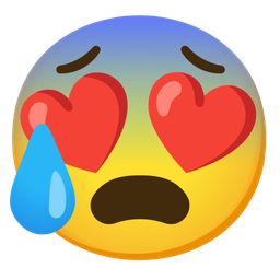Anxious face with sweat and Smiling face with heart-eyes