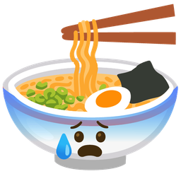 Anxious face with sweat and Steaming bowl