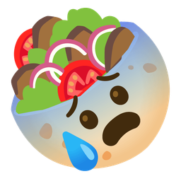 Anxious face with sweat and Stuffed flatbread