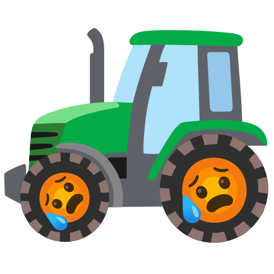Anxious face with sweat and Tractor