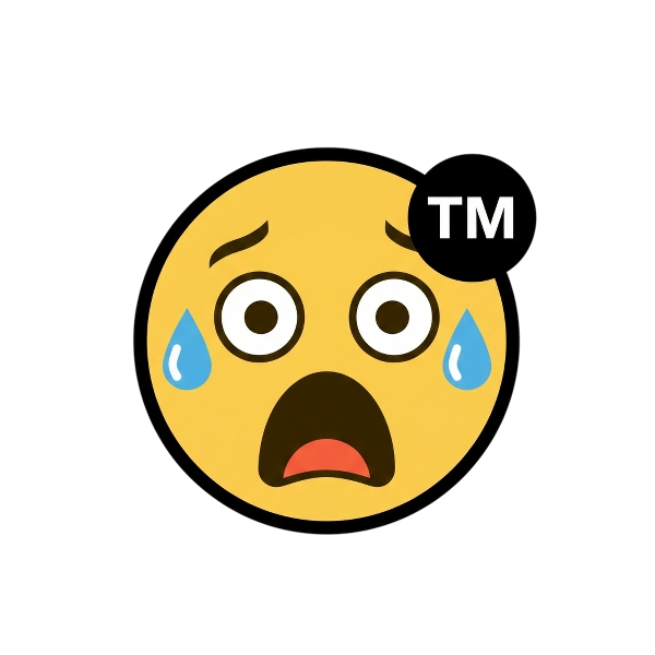 Anxious face with sweat and Trade mark