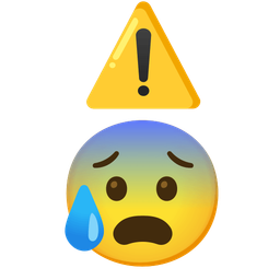 Anxious face with sweat and Warning