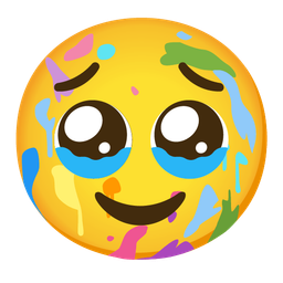 artist palette and face holding back tears