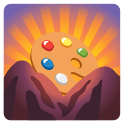 artist palette and sunrise over mountains