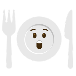Astonished face and Fork and knife with plate