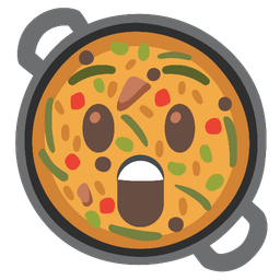 Astonished face and Shallow pan of food