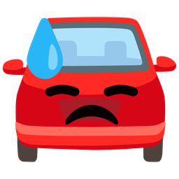 automobile and downcast face with sweat