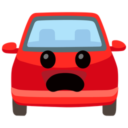 automobile and frowning face with open mouth