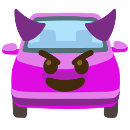automobile and smiling face with horns