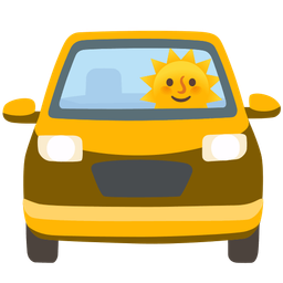 automobile and sun with face