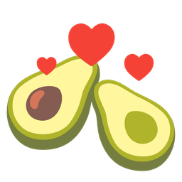 avocado and revolving hearts