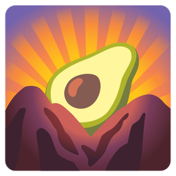 avocado and sunrise over mountains
