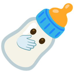 Baby bottle and Face with open eyes and hand over mouth