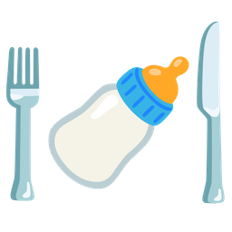 Baby bottle and Fork and knife with plate