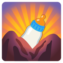 Baby bottle and Sunrise over mountains