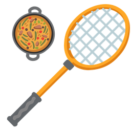 badminton and shallow pan of food