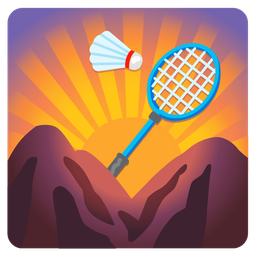 badminton and sunrise over mountains