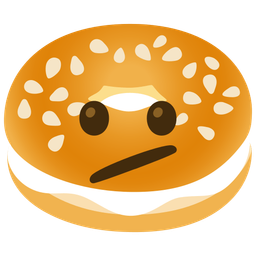 bagel and face with diagonal mouth