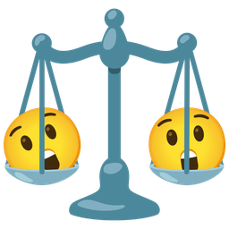 balance scale and astonished face