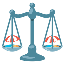 balance scale and beach with umbrella