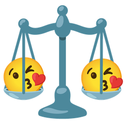 Balance scale and Face blowing a kiss